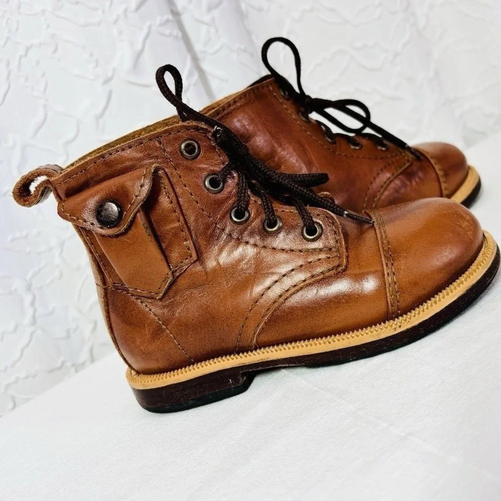 Mikoleon Brown Leather Heirloom Classic Lace Up Boots Shoes Kid's Size 23 US 7‎